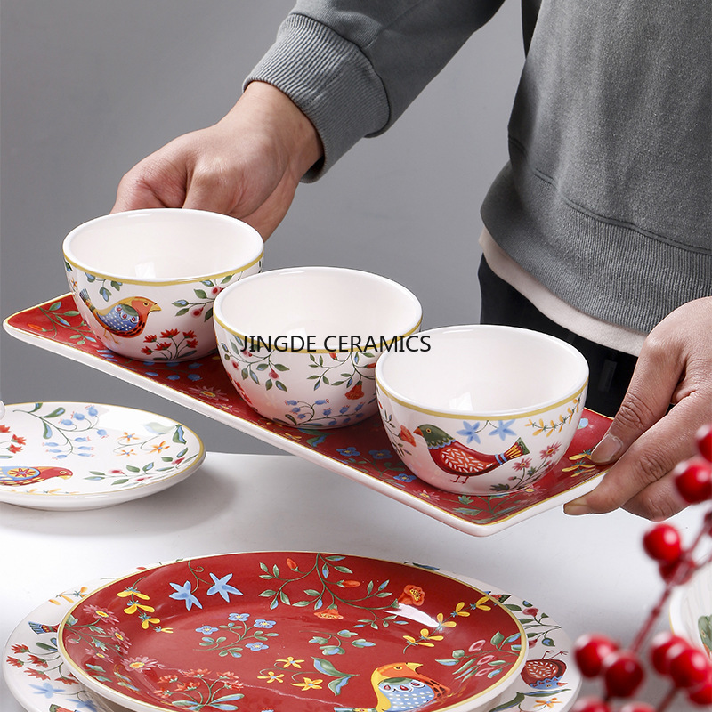 1pc European Ceramic Red Flowe - đánh giá và giá Dim Sum Basket